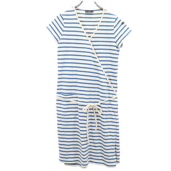 Le Minor ルミノア フランス製 ボーダー柄 半袖 フレンチスリーブ ワンピース 0 青×アイボリー レディース