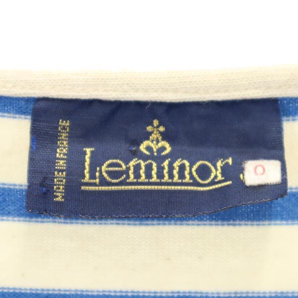 Le Minor ルミノア フランス製 ボーダー柄 半袖 フレンチスリーブ ワンピース 0 青×アイボリー レディース