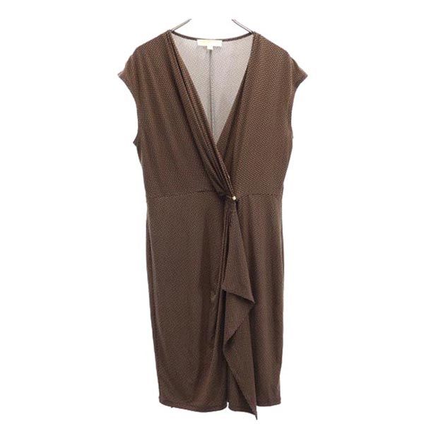 Michael Kors マイケルコース 総柄 半袖 フレンチスリーブ ワンピース XL ブラウン系 レディース