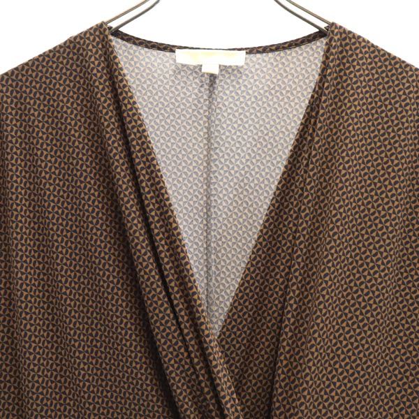 Michael Kors マイケルコース 総柄 半袖 フレンチスリーブ ワンピース XL ブラウン系 レディース