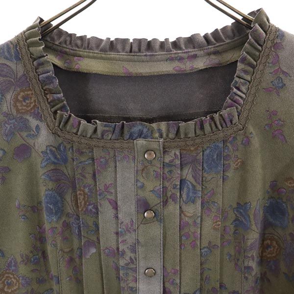 miss chloe ミスクロエ 日本製 花柄 半袖 シャツ レース ワンピース 40 カーキ系 レディース