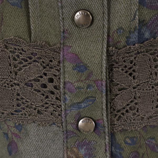 miss chloe ミスクロエ 日本製 花柄 半袖 シャツ レース ワンピース 40 カーキ系 レディース