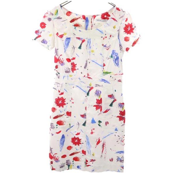 SEE BY CHLOE シーバイクロエ 総柄 半袖 ワンピース USA2 ホワイト系 バックジップ レディース