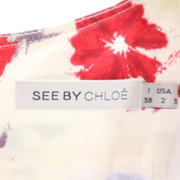 SEE BY CHLOE シーバイクロエ 総柄 半袖 ワンピース USA2 ホワイト系 バックジップ レディース