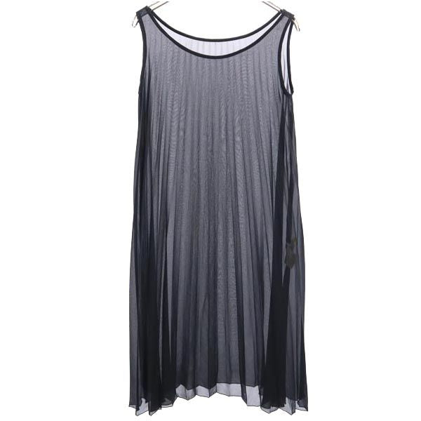 LANVIN en Bleu ランバンオンブルー 日本製 ノースリーブ シースルー プリーツ ワンピース 38 ブラック系 レディース