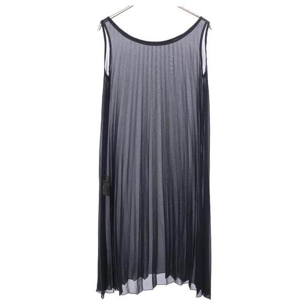 LANVIN en Bleu ランバンオンブルー 日本製 ノースリーブ シースルー プリーツ ワンピース 38 ブラック系 レディース