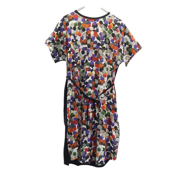 PS Paul Smith ピーエスポールスミス 日本製 総柄 半袖 ワンピース XL ウエストリボン レディース