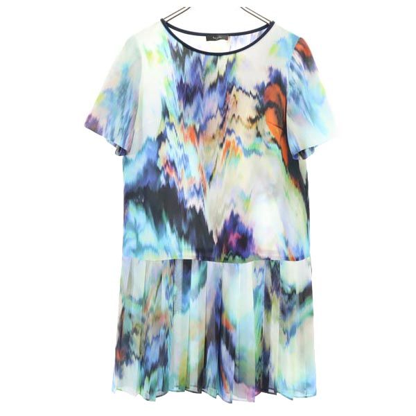 Paul Smith ポールスミス 日本製 総柄 半袖 ワンピース 38 ブルー系 レディース