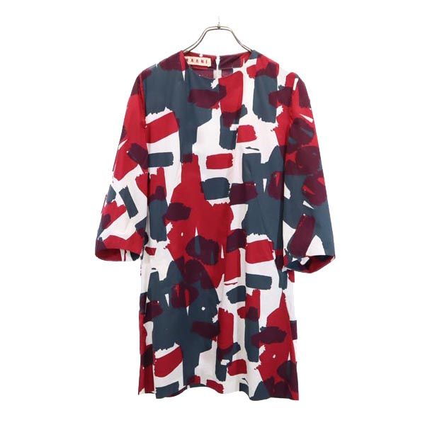 MARNI マルニ イタリア製 総柄 7分袖 ワンピース 40 レッド×グレー レディース