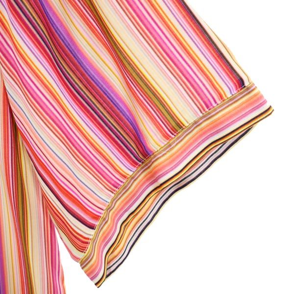 未使用 Chiara Fiorini キアラフィオリーニ イタリア製 ストライプ柄 半袖 ワンピース 9 ピンク系 レディース