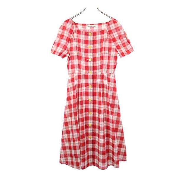 miss chloe ミスクロエ 日本製 チェック柄 半袖 ワンピース 40 赤×白 レディース