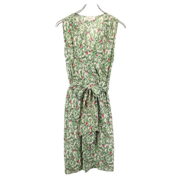 PAUL&JOE ポール&ジョー フランス製 花柄 ノースリーブ ワンピース 36 グリーン×ピンク レディース
