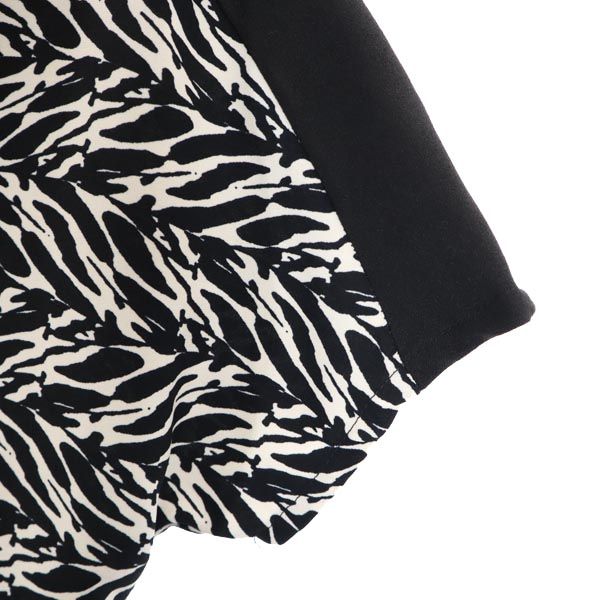 STEFANEL ステファネル ゼブラ柄 半袖 Vネック 膝丈ワンピース 白×黒×青 レディース
