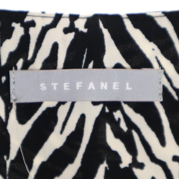 STEFANEL ステファネル ゼブラ柄 半袖 Vネック 膝丈ワンピース 白×黒×青 レディース