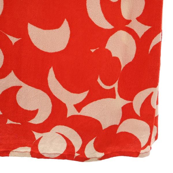 マリメッコ 花柄 7分袖 ロングワンピース 40 レッド×ベージュ marimekko レディース