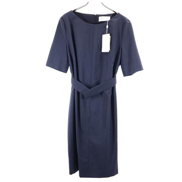 未使用 HUGO BOSS ヒューゴボス 半袖 ワンピース US10 ネイビー系 バックジップ レディース