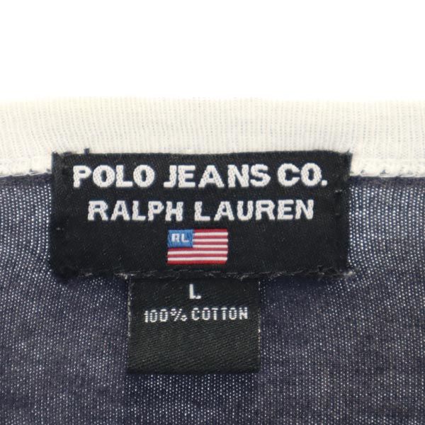 POLO JEANS COMPANY ポロジーンズカンパニー ロゴ刺繍 半袖 Vネック Tシャツ L ネイビー メンズ