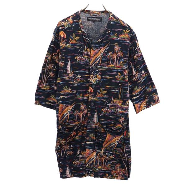 ROLLING CRADLE ローリングクレイドル 総柄 7分袖 ロング カーディガン L ネイビー系 メンズ