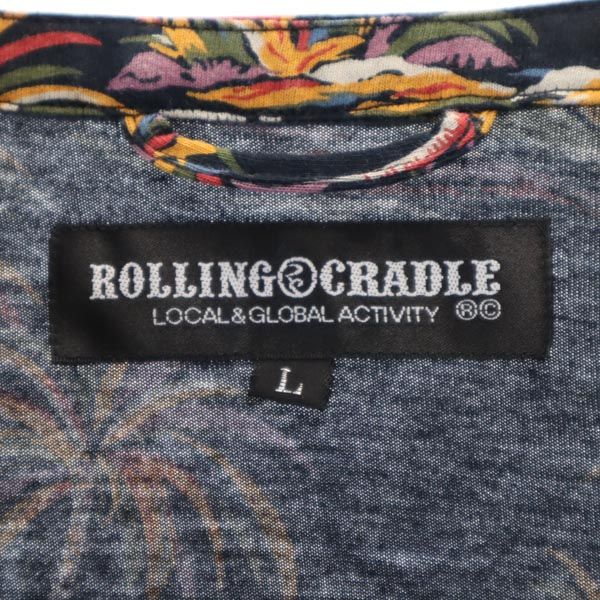 ROLLING CRADLE ローリングクレイドル 総柄 7分袖 ロング カーディガン L ネイビー系 メンズ