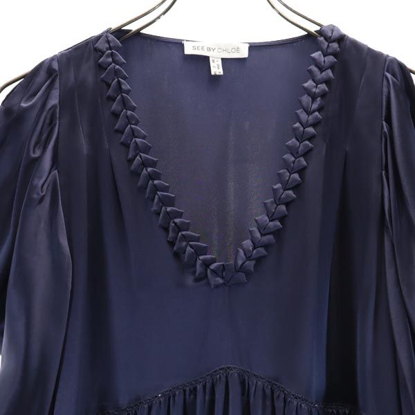 SEE BY CHLOE シーバイクロエ シルクブレンド ワンピース USA2 ネイビー×ブルー×ホワイト レディース