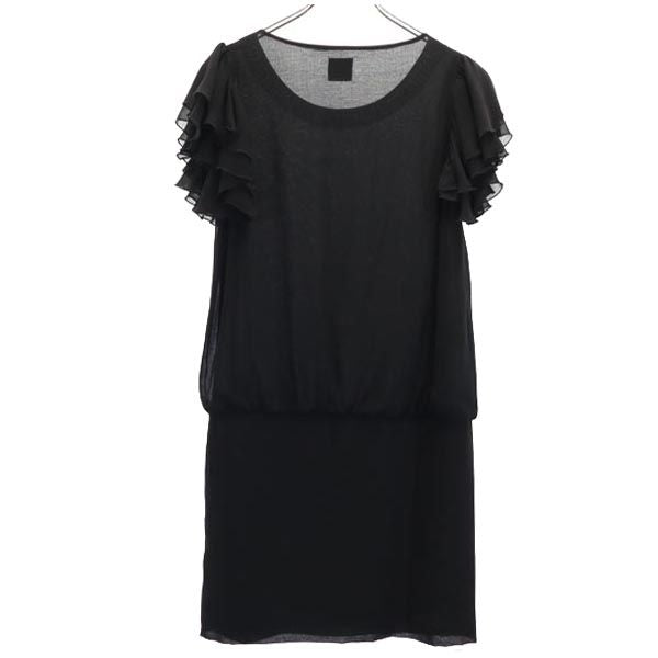 PAOLA FRANI パオラフラーニ 半袖 袖フリル ワンピース 38 ブラック系 レディース