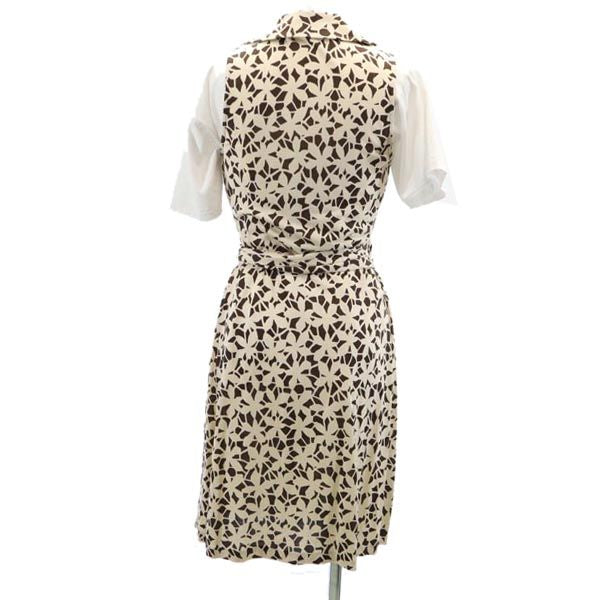 DIANE VON FURSTENBERG ダイアンフォンファステンバーグ シルク 総柄 ノースリーブ カシュクール ワンピース 4 ブラウン系 レディース