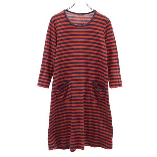 marimekko マリメッコ ボーダー 長袖 ワンピース S レッド系 レディース