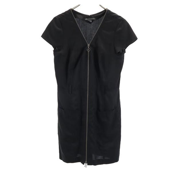 ARMANI EXCHANGE アルマーニエクスチェンジ 半袖 フレンチスリーブ ジップ ワンピース 8 黒 レディース