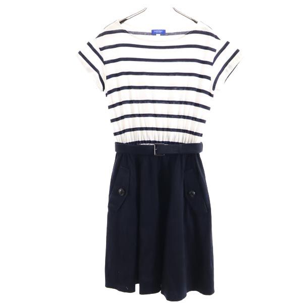 BLUE LABEL CRESTBRIDGE ブルーレーベルクレストブリッジ ボーダー 半袖 ドッキング ワンピース 36 紺×白 レディース