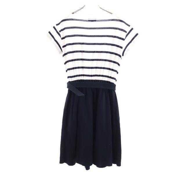 BLUE LABEL CRESTBRIDGE ブルーレーベルクレストブリッジ ボーダー 半袖 ドッキング ワンピース 36 紺×白 レディース