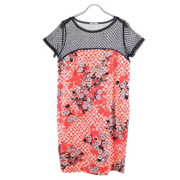 MARELLA マレーラ 総柄 半袖 レース切替 ワンピース M オレンジ系 レディース