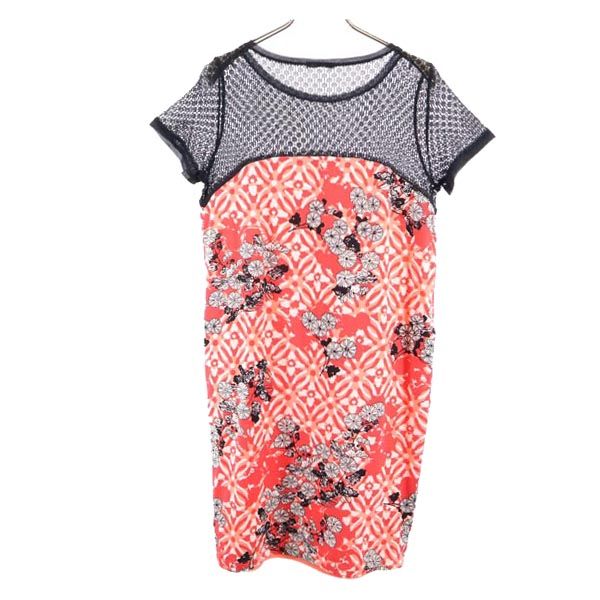 MARELLA マレーラ 総柄 半袖 レース切替 ワンピース M オレンジ系 レディース