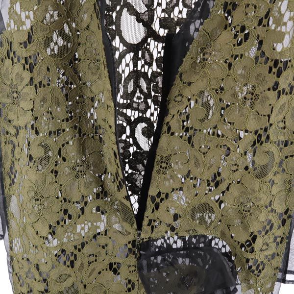 MSGM エムエスジーエム イタリア製 シルク 長袖 シアー レース ワンピース 40 カーキ×黒 レディース