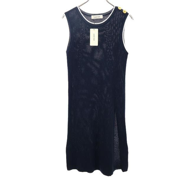 未使用 LAISSE PASSE レッセパッセ 肩ボタン ノースリーブ ニット ワンピース 38 ネイビー レディース