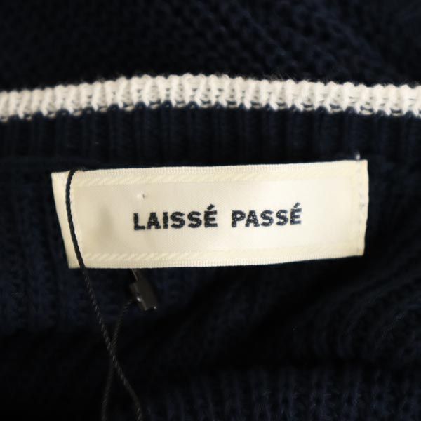 未使用 LAISSE PASSE レッセパッセ 肩ボタン ノースリーブ ニット ワンピース 38 ネイビー レディース