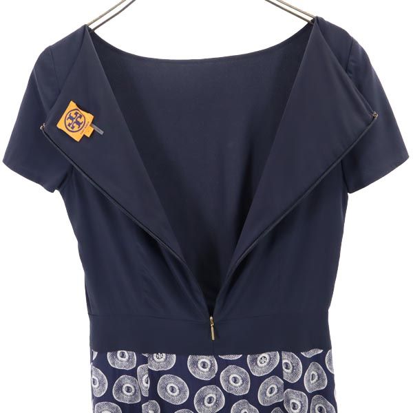 Tory Burch トリーバーチ シルクブレンド 半袖 ワンピース 2 ネイビー系 レディース