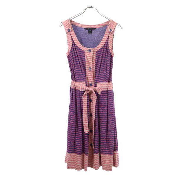 MARC BY MARC JACOBS マークバイマークジェイコブス 総柄 ノースリーブ フロントリボン ワンピース XS パープル系 レディース