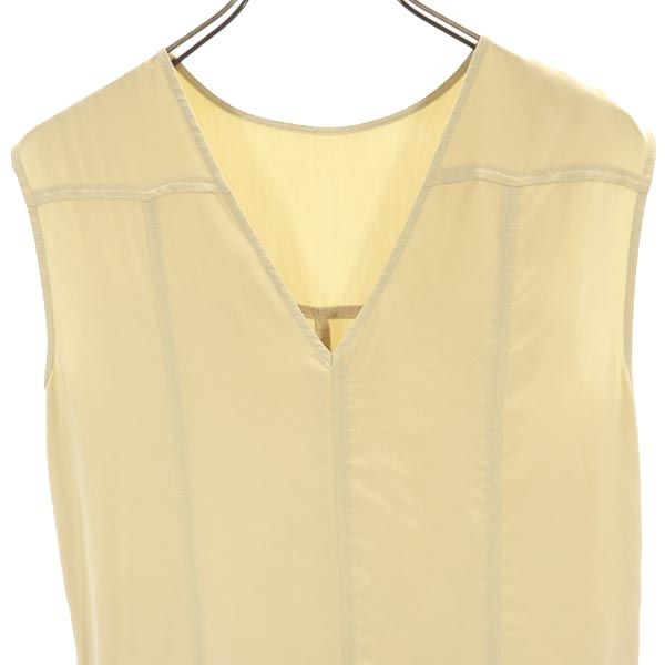 Mila Owen ミラオーウェン ノースリーブ Vネック フレア ワンピース 0 ベージュ系 インナー付き レディース