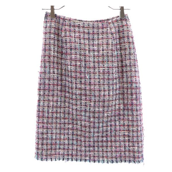 Rene ルネ 日本製 チェック ミニ丈 ツイード スカート 34 サイドジップ レディース