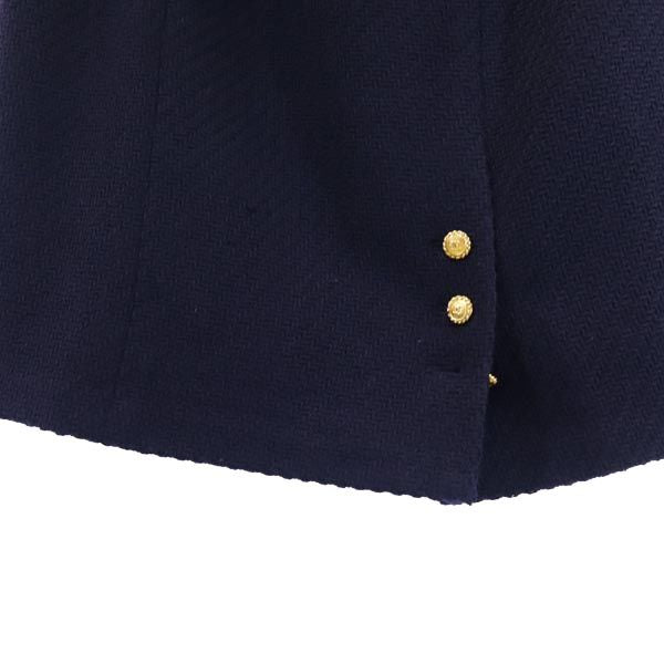 CHANEL シャネル フランス製 ウール ミディ丈 タイトスカート 40 ネイビー系 バックジップ レディース