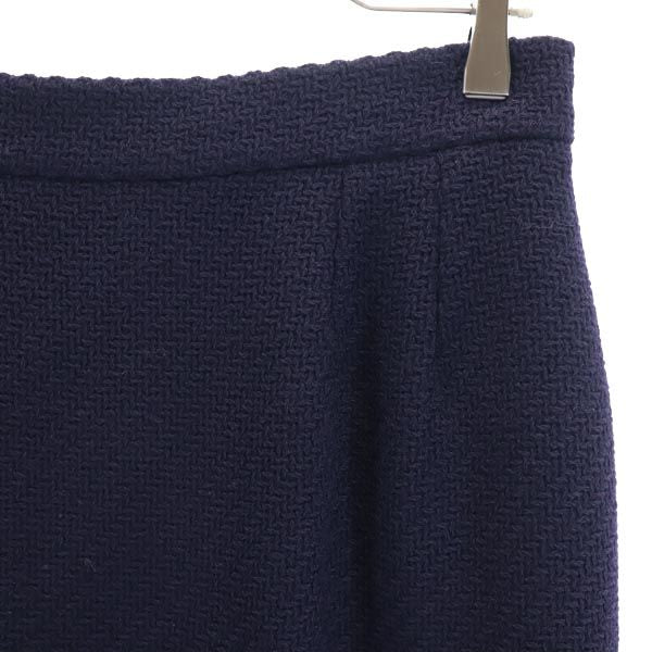 CHANEL シャネル フランス製 ウール ミディ丈 タイトスカート 40 ネイビー系 バックジップ レディース