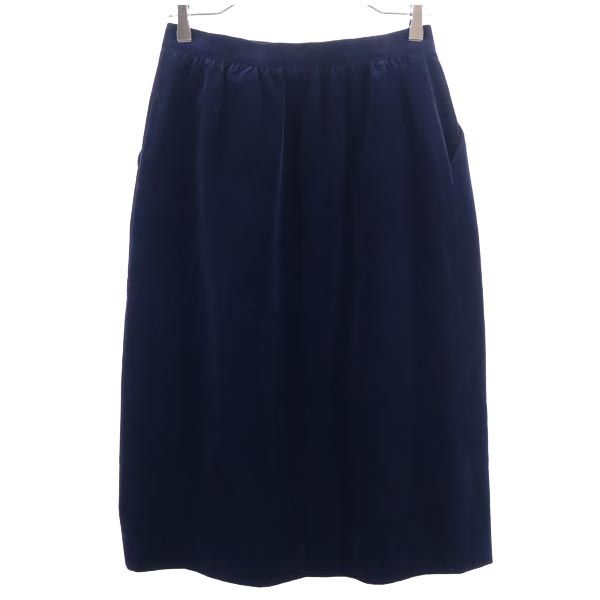 Salvatore Ferragamo サルヴァトーレフェラガモ イタリア製 ミディ丈 ベロア スカート 44 ネイビー レディース