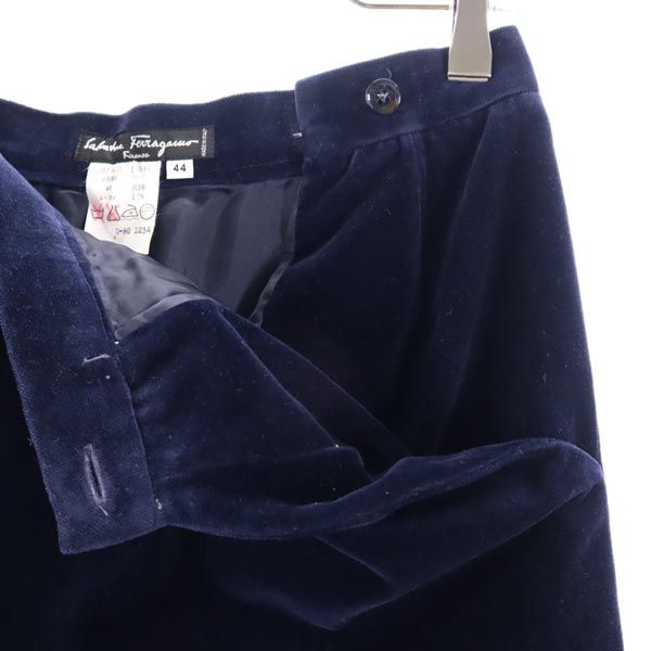 Salvatore Ferragamo サルヴァトーレフェラガモ イタリア製 ミディ丈 ベロア スカート 44 ネイビー レディース