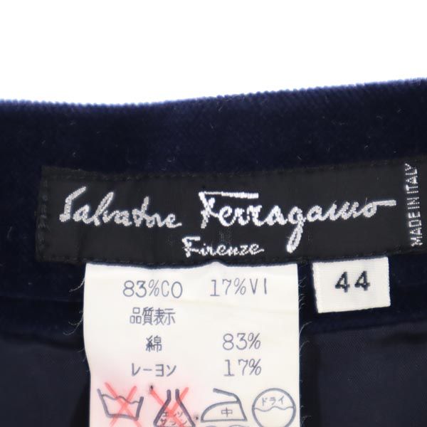 Salvatore Ferragamo サルヴァトーレフェラガモ イタリア製 ミディ丈 ベロア スカート 44 ネイビー レディース
