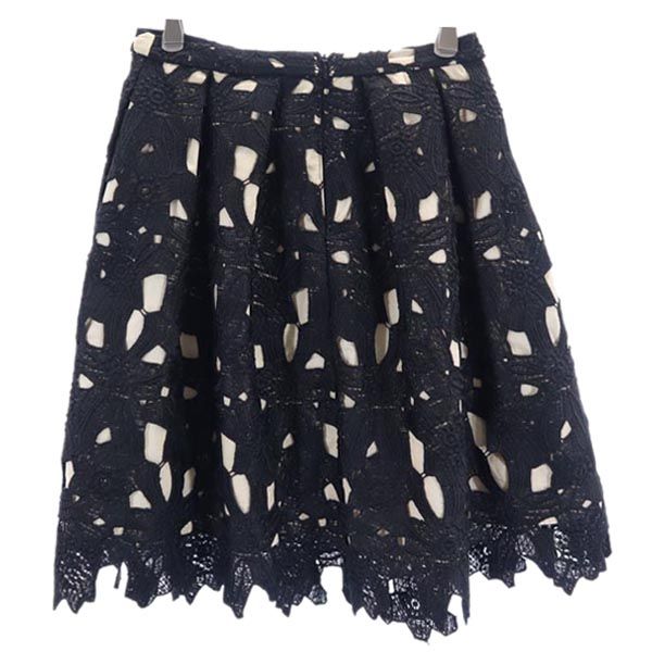 TOCCA トッカ 花柄レース ミニ丈 フレアスカート 0 黒×ベージュ系 バックジップ レディース
