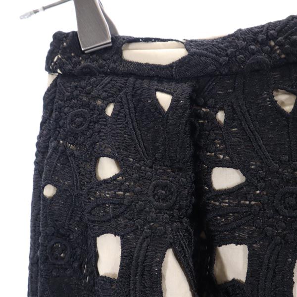 TOCCA トッカ 花柄レース ミニ丈 フレアスカート 0 黒×ベージュ系 バックジップ レディース