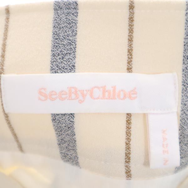 SEE BY CHLOE シーバイクロエ ストライプ柄 ミディ丈 スカート 34 ベージュ×グレー レディース