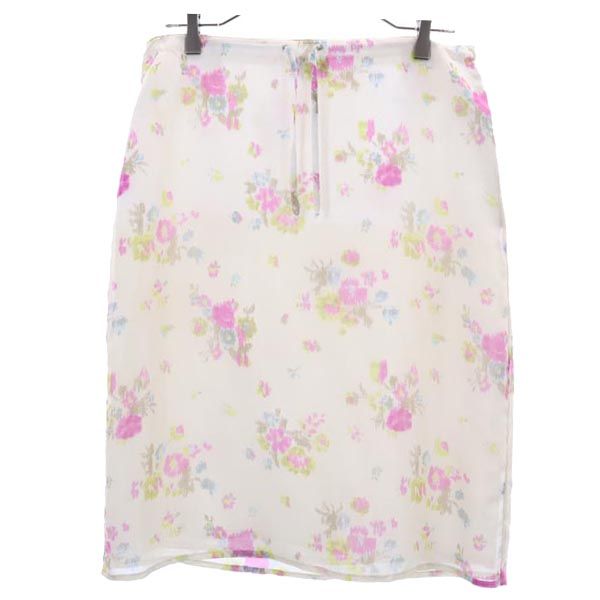 MAX&CO マックスアンドコー イタリア製 花柄 ミディ丈 フレアスカート 40 ホワイト系 サイドジップ レディース