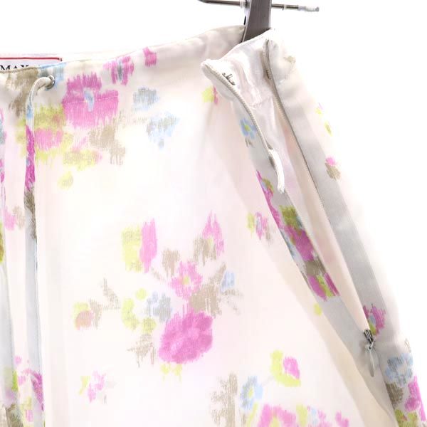 MAX&CO マックスアンドコー イタリア製 花柄 ミディ丈 フレアスカート 40 ホワイト系 サイドジップ レディース