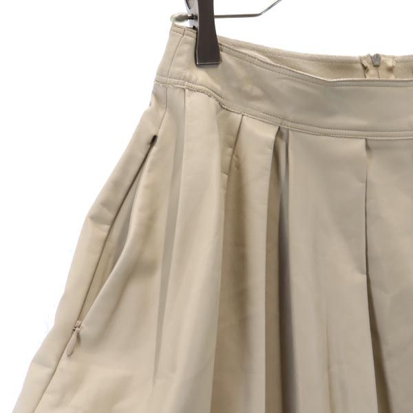 FOXEY NEW YORK フォクシーニューヨーク 日本製 ミニ丈 レザーライク フレアスカート 38 ベージュ系 バックジップ レディース